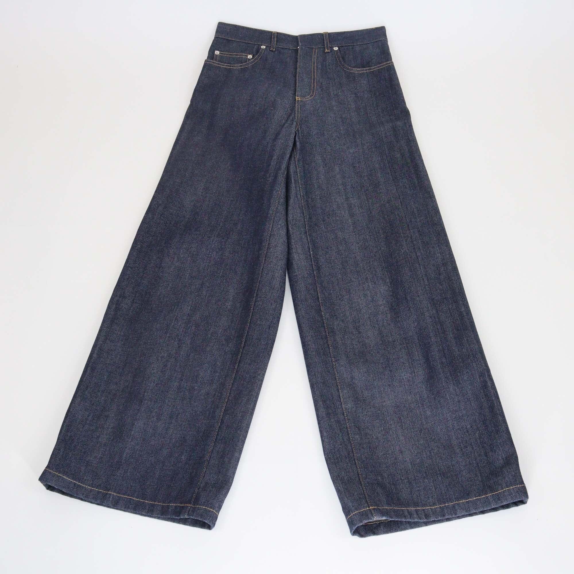Christian Dior Dark Blue Denim High Waist Wide Leg Jeans Womens Christian Dior 