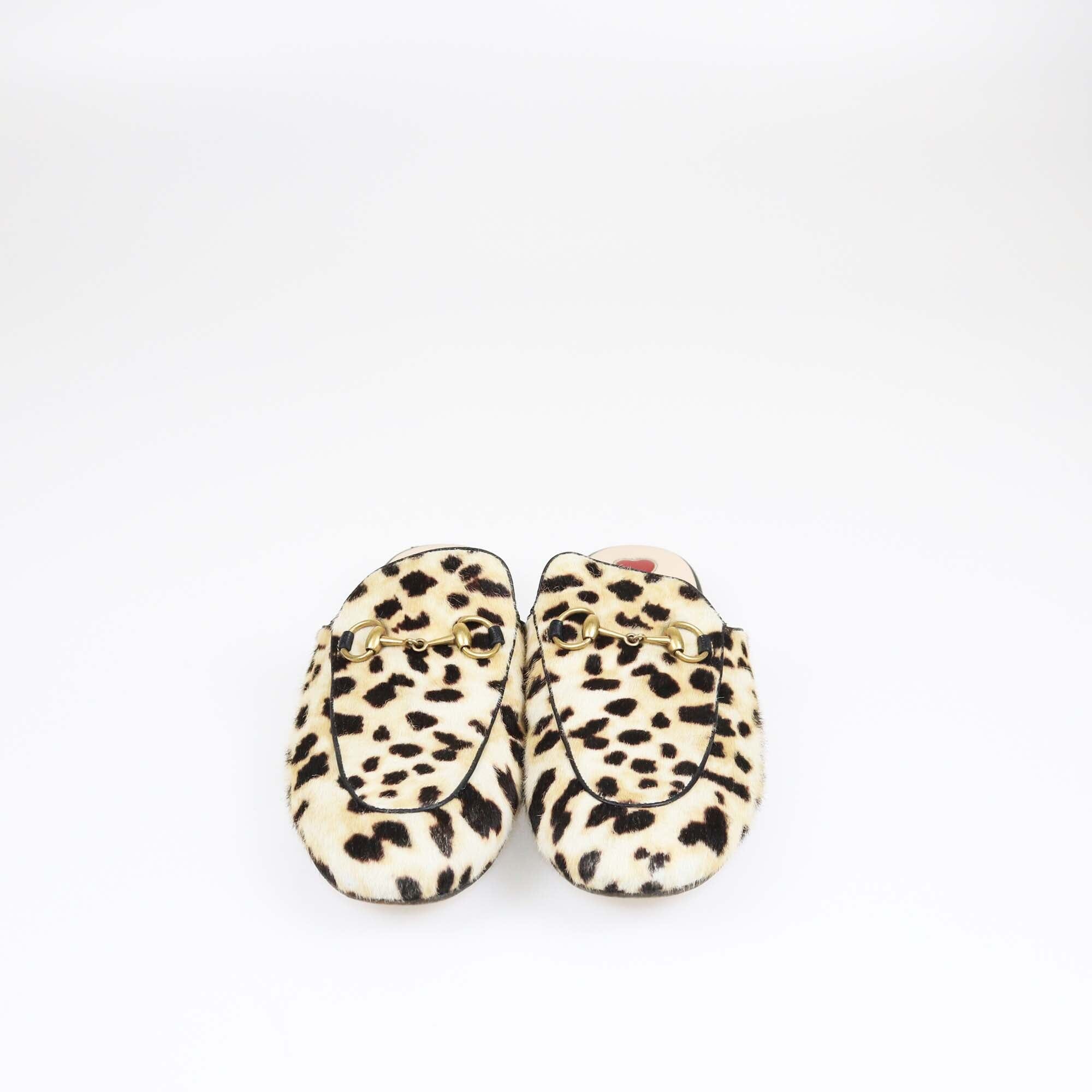 Gucci Brown/Cream Leopard Print Princetown Horsebit Mules Womens Gucci 