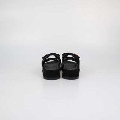 Chanel Black Leather CC Strap Flat Sandals