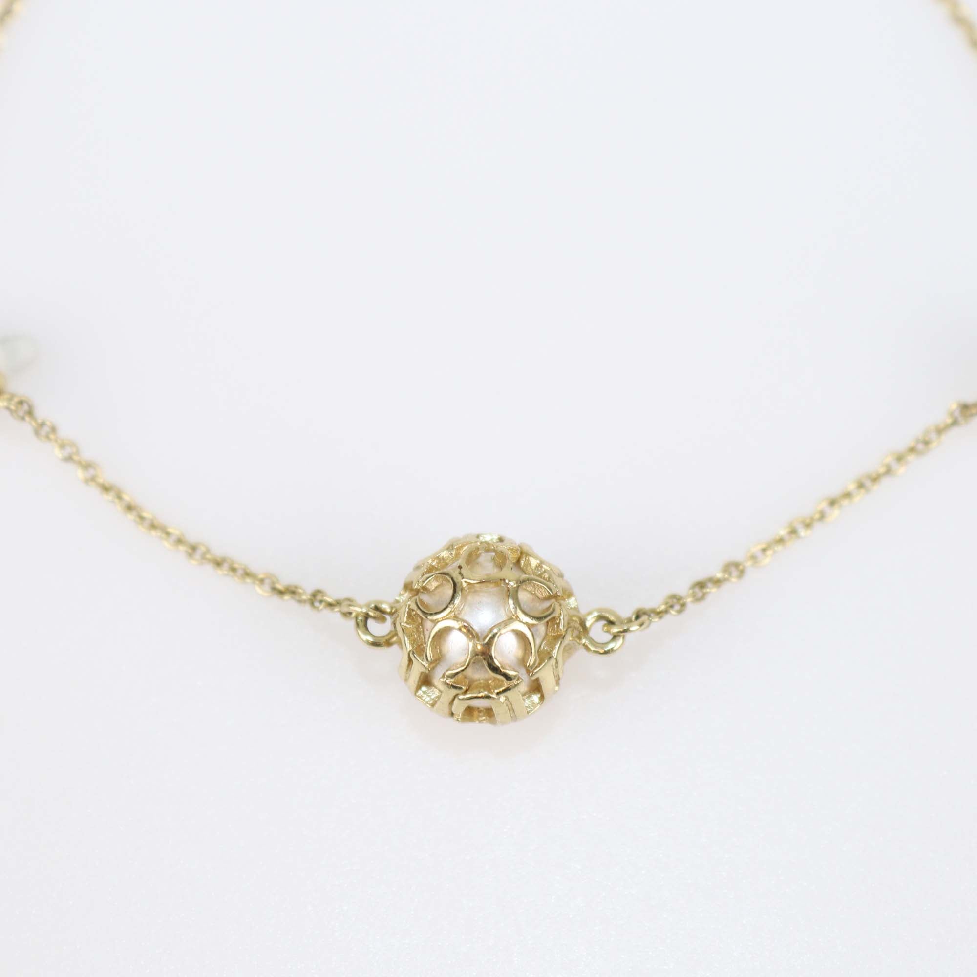 Carolina Herrera Faux Pearl Gold Tone Metal Chain Bracelet