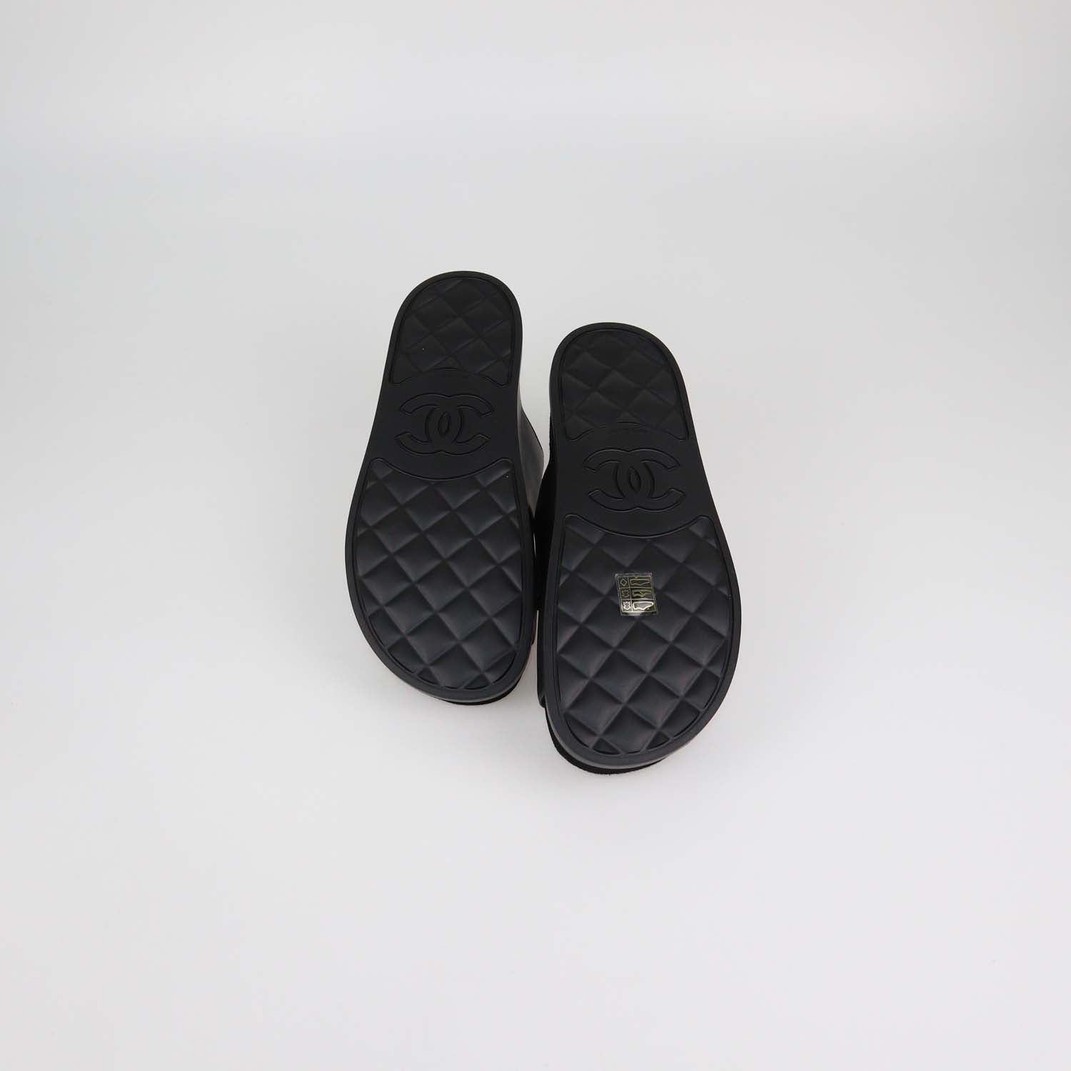 Chanel Black Leather CC Strap Flat Sandals
