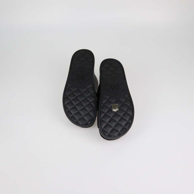 Chanel Black Leather CC Strap Flat Sandals