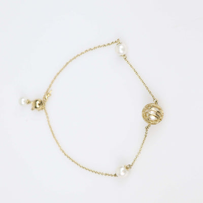 Carolina Herrera Faux Pearl Gold Tone Metal Chain Bracelet