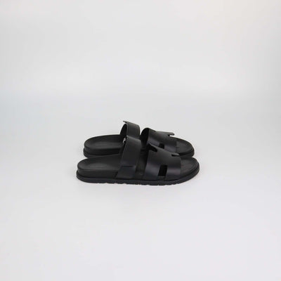 Hermes Black Leather Chypre Sandals