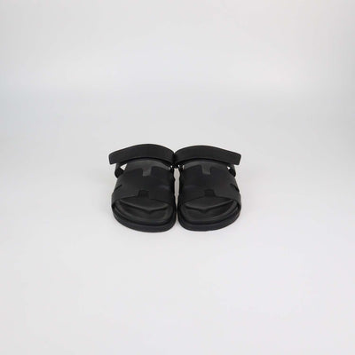 Hermes Black Leather Chypre Sandals