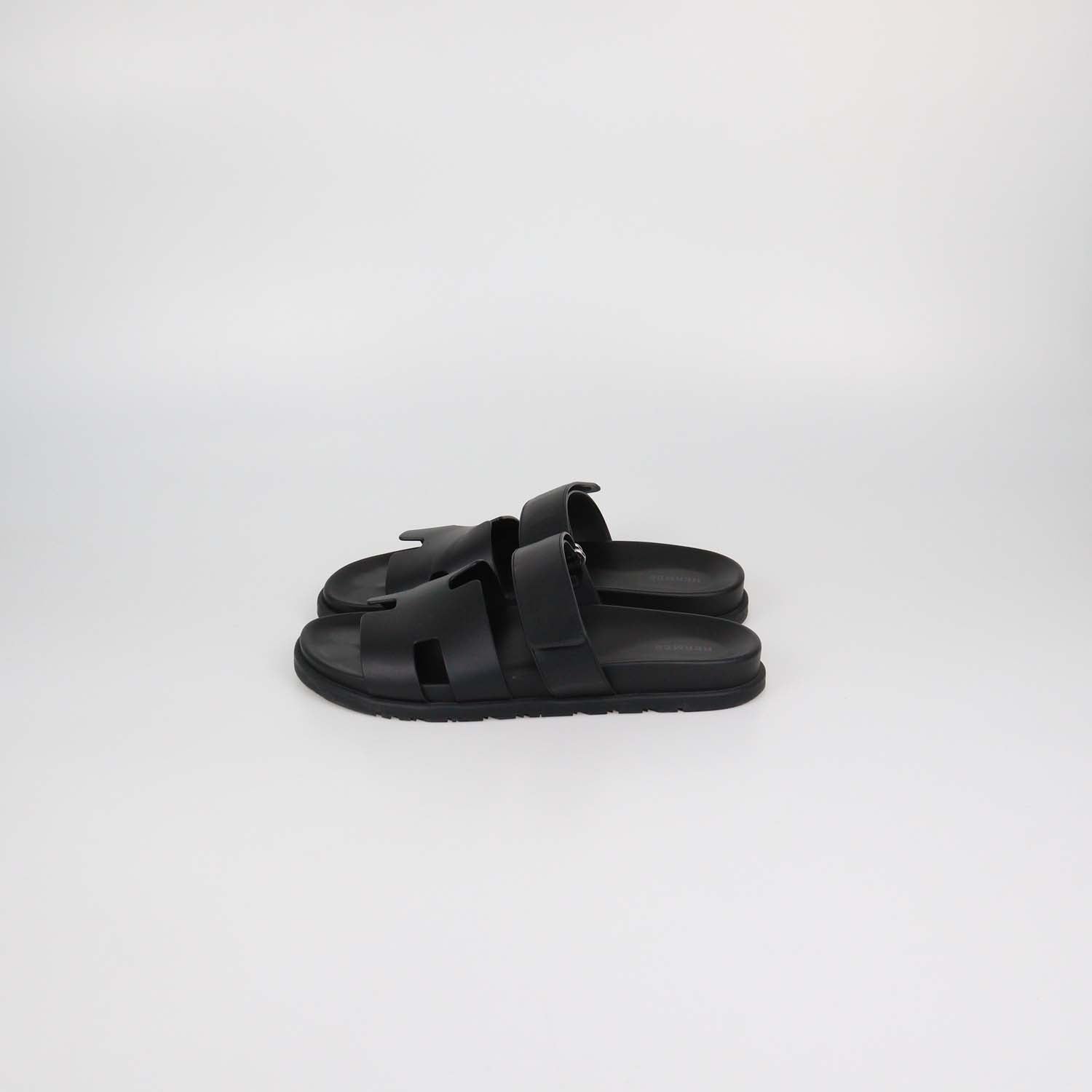 Hermes Black Leather Chypre Sandals