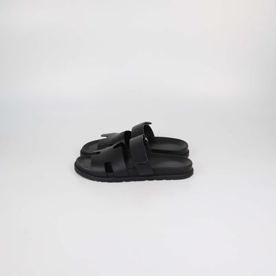 Hermes Black Leather Chypre Sandals
