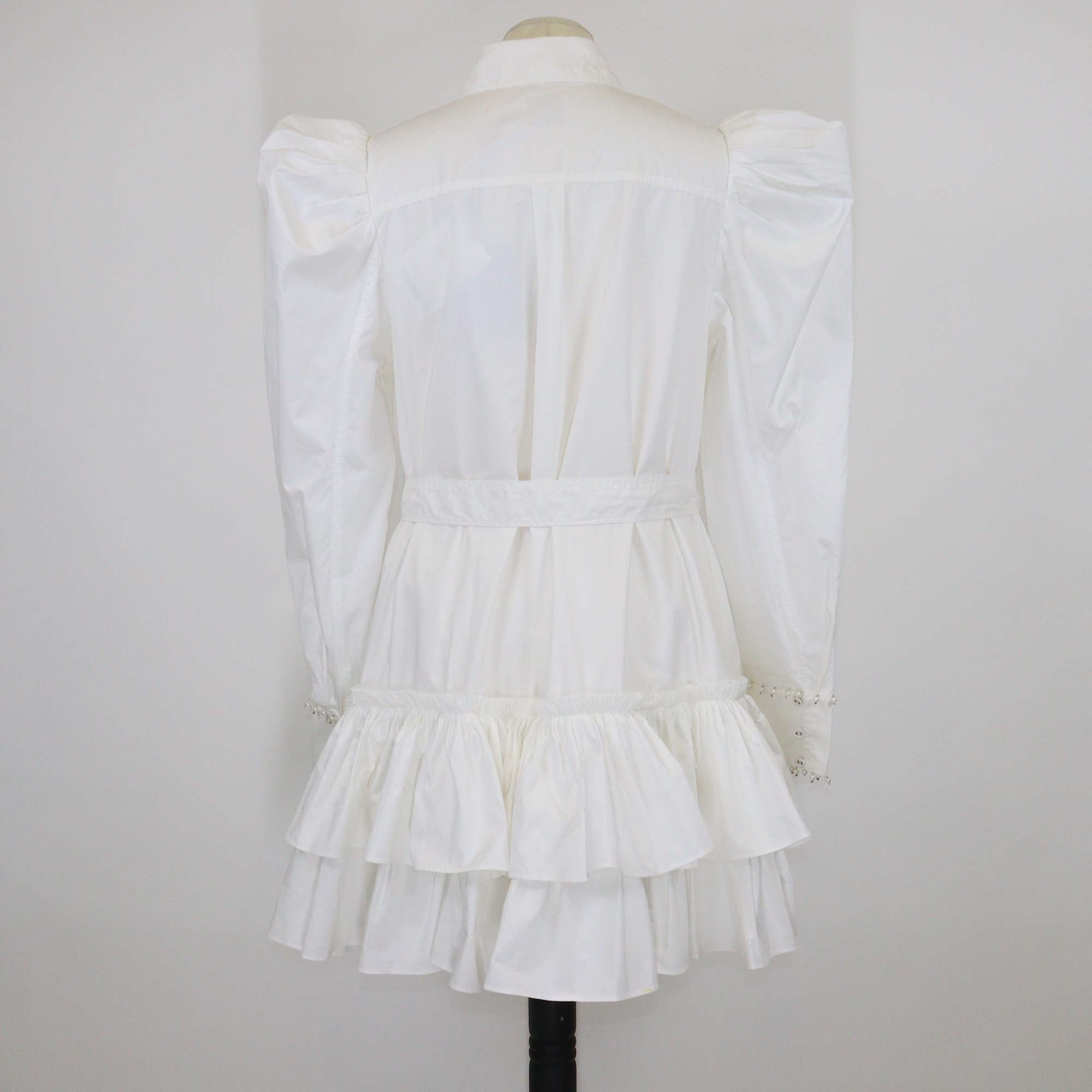 Aje Ivory Cotton Poplin Florence Pearl Trim Mini Dress