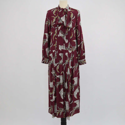 Weekend Max Mara Burgundy Silk Bird Print Zolfo Maxi Dress