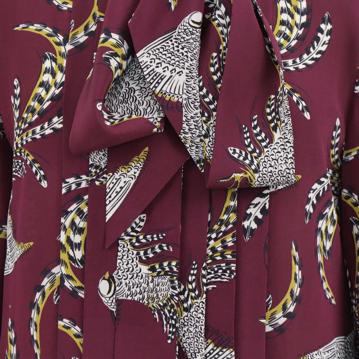 Weekend Max Mara Burgundy Silk Bird Print Zolfo Maxi Dress