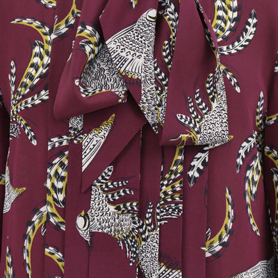 Weekend Max Mara Burgundy Silk Bird Print Zolfo Maxi Dress