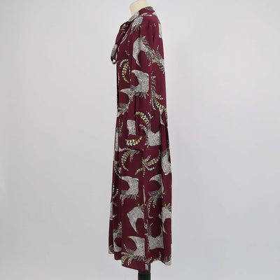 Weekend Max Mara Burgundy Silk Bird Print Zolfo Maxi Dress