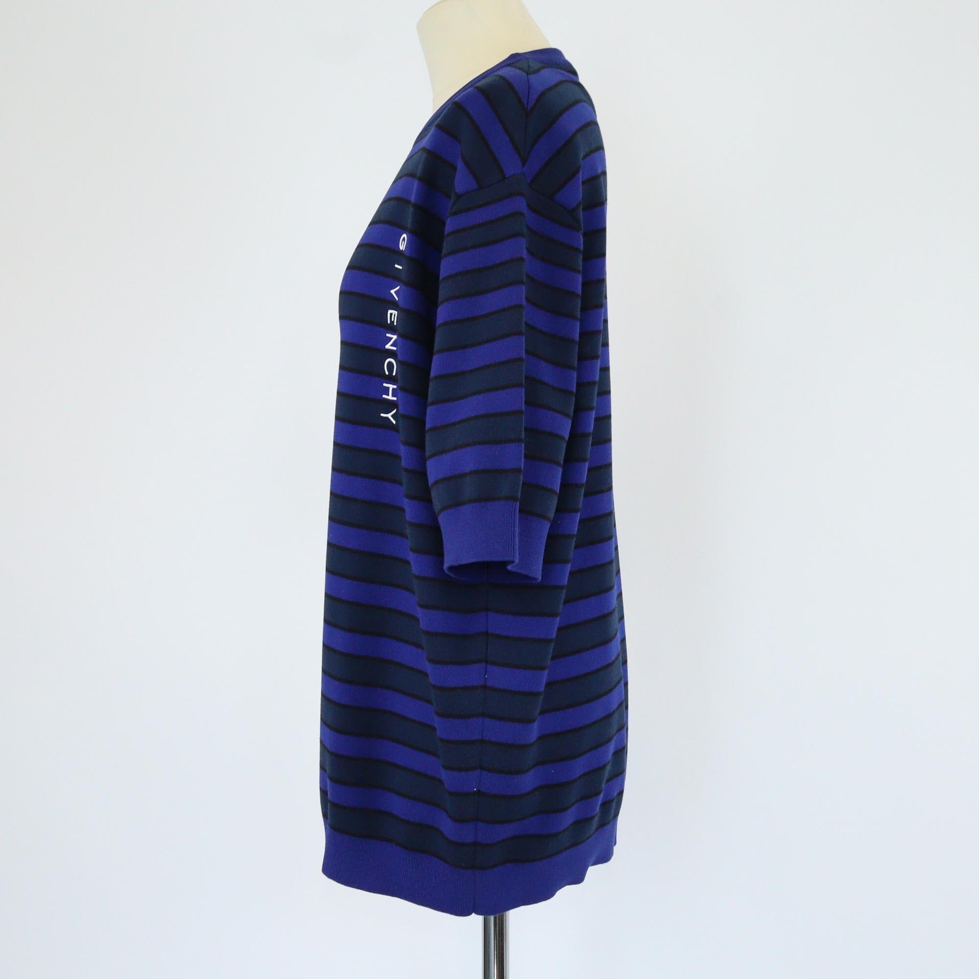 Givenchy Two Tone Blue Striped Embroidered Short Sleeve T-Shirt Womens Givenchy 
