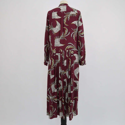 Weekend Max Mara Burgundy Silk Bird Print Zolfo Maxi Dress