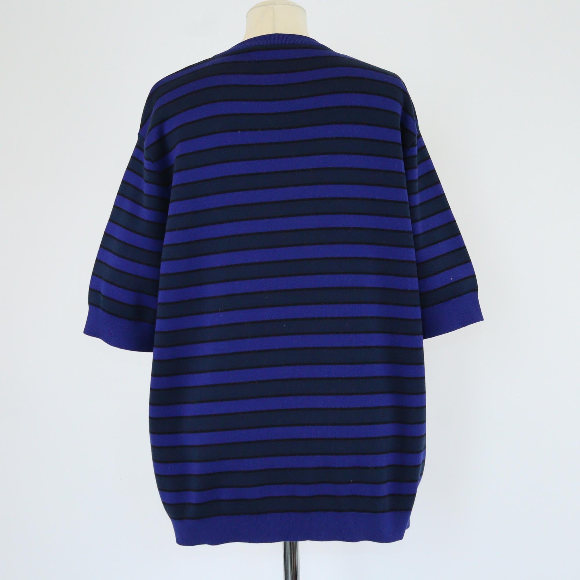 Givenchy Two Tone Blue Striped Embroidered Short Sleeve T-Shirt Womens Givenchy 