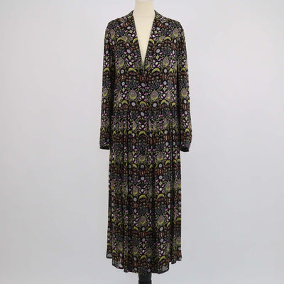 Chloe Black/Yellow Viscose Mystic Eye and Bohemian Print V Neck Midi Dress