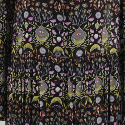 Chloe Black/Yellow Viscose Mystic Eye and Bohemian Print V Neck Midi Dress