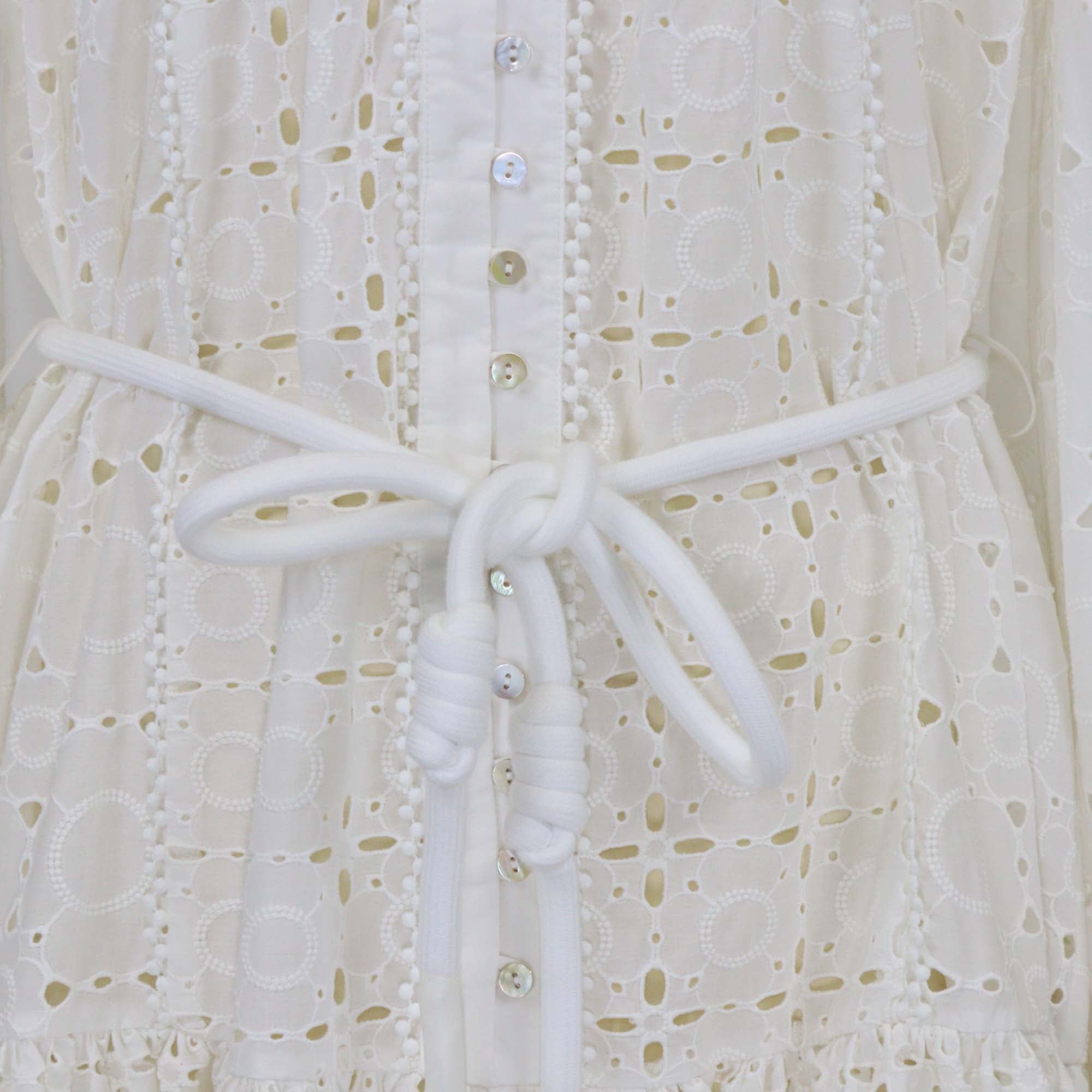 Alemais White Cotton Embroidered Evie Long Sleeve Mini Shirtdress