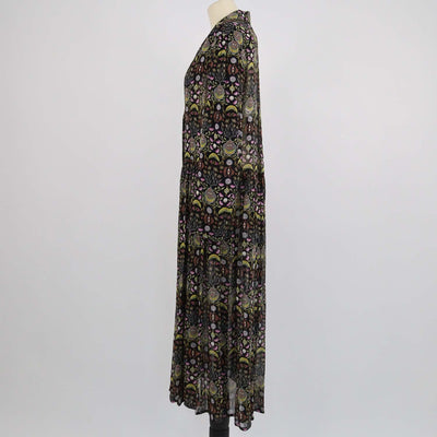 Chloe Black/Yellow Viscose Mystic Eye and Bohemian Print V Neck Midi Dress