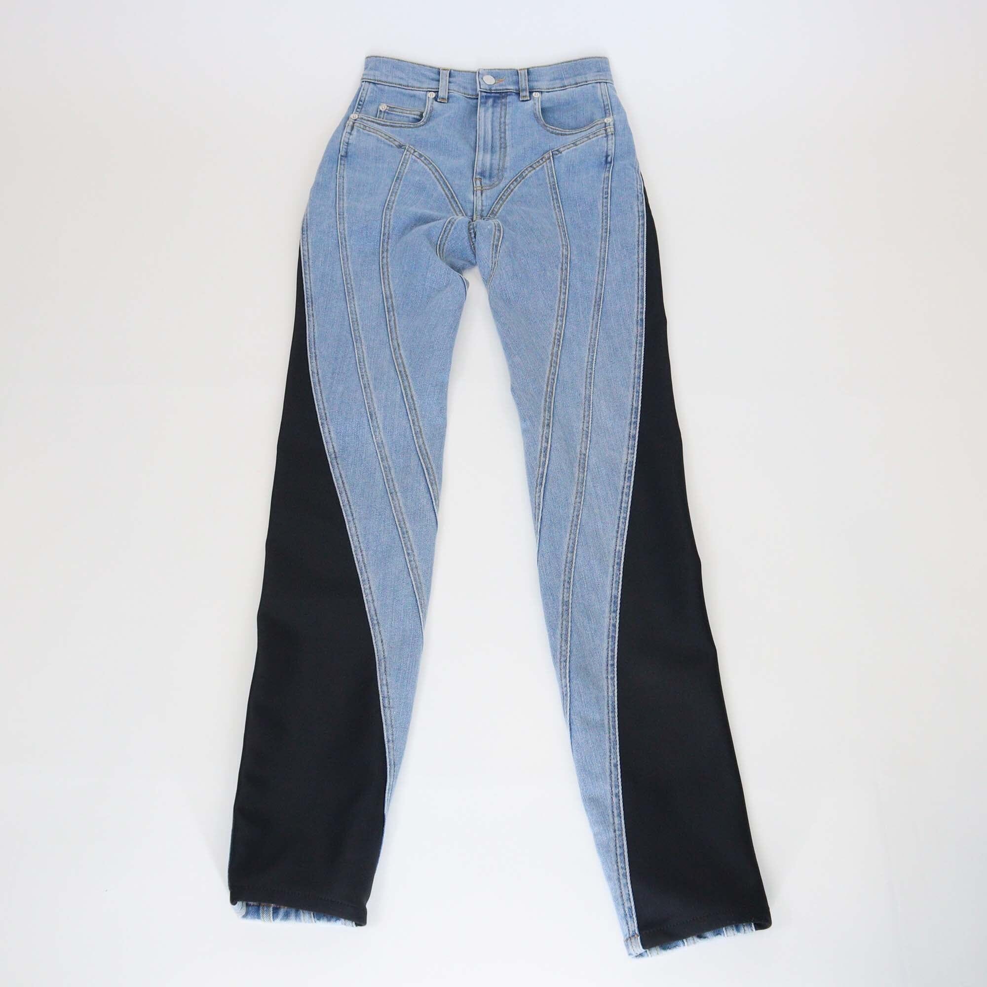 Mugler Blue/Black Denim Stretch Slim Jeans Womens Mugler 
