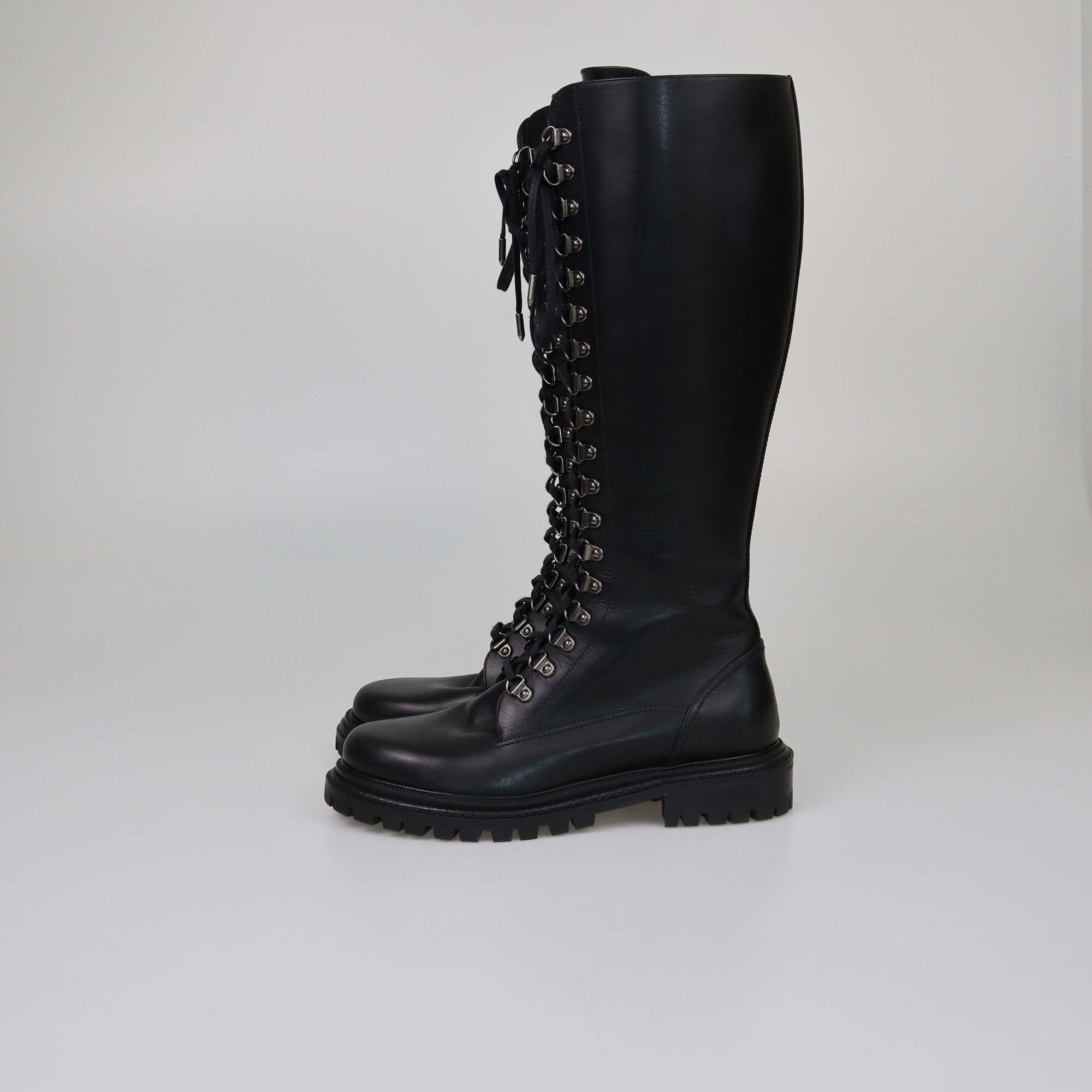 Aquazzura Black Knee High Lace Up Combat Boots Womens Aquazzura 