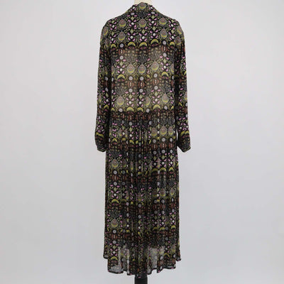 Chloe Black/Yellow Viscose Mystic Eye and Bohemian Print V Neck Midi Dress