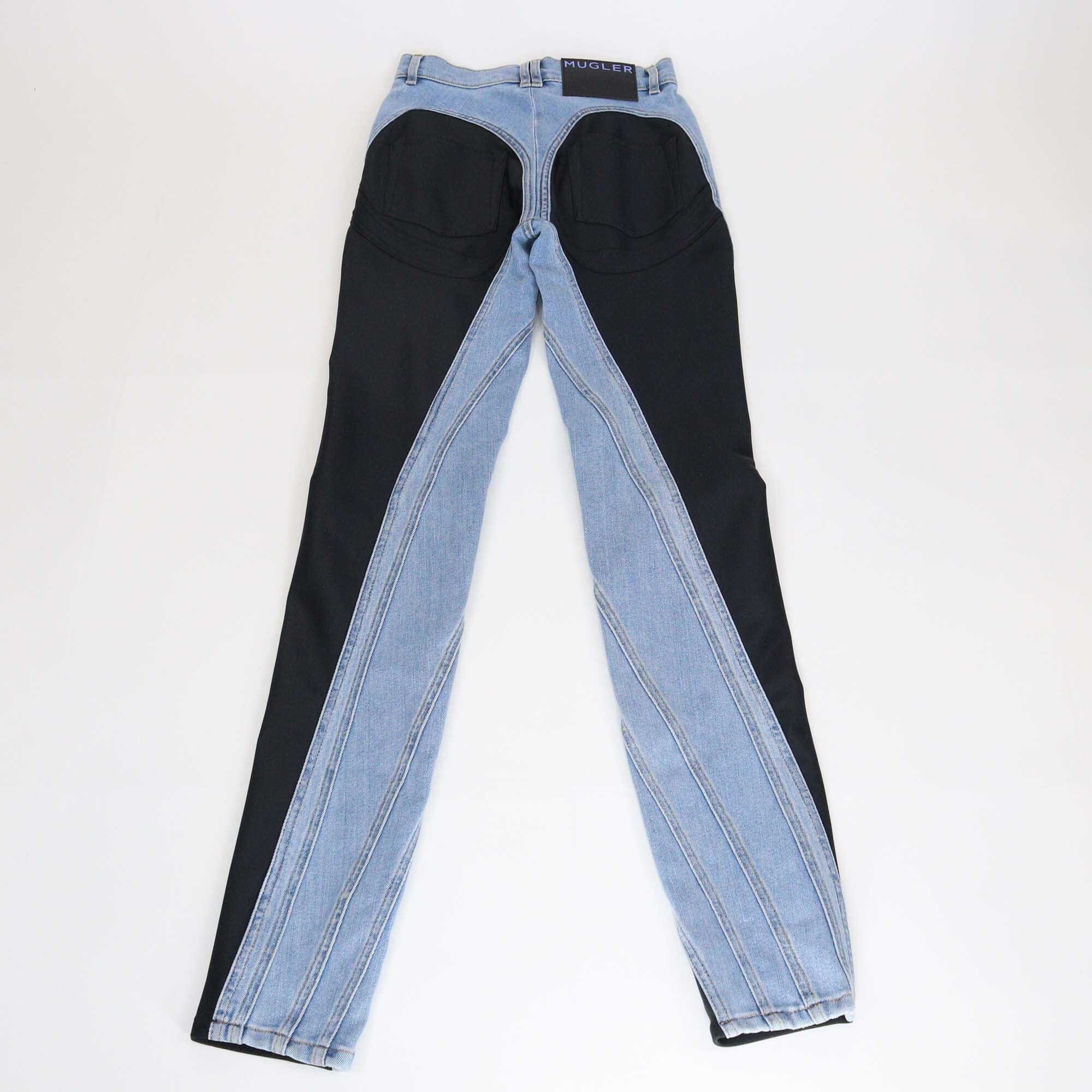 Mugler Blue/Black Denim Stretch Slim Jeans Womens Mugler 