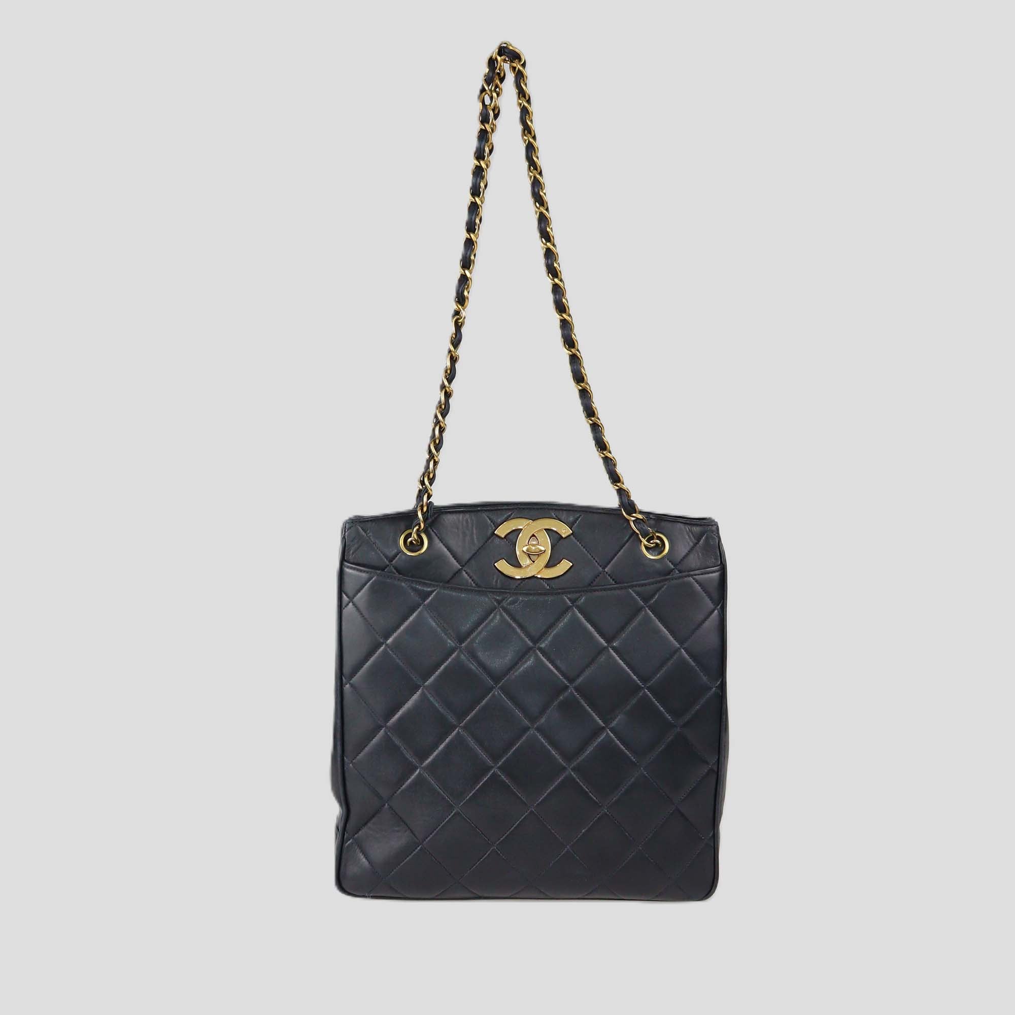 Chanel Navy Blue Quilted Leather CC Chain Tote