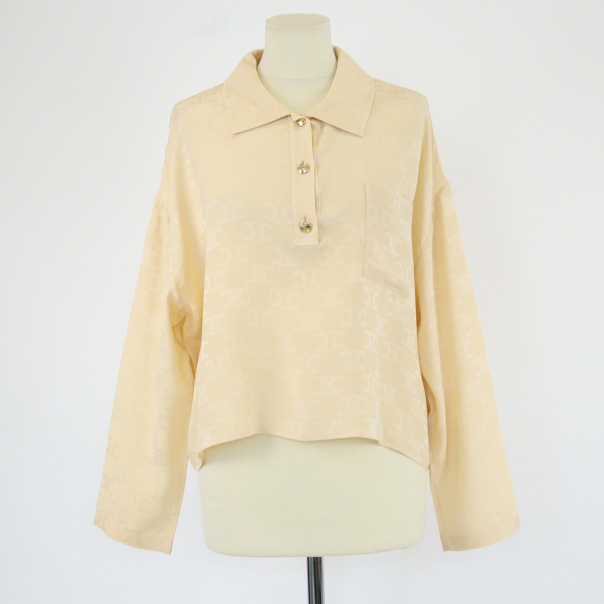 Celine Yellow Triomphe Jacquard Long Sleeve Polo Blouse Womens Celine 