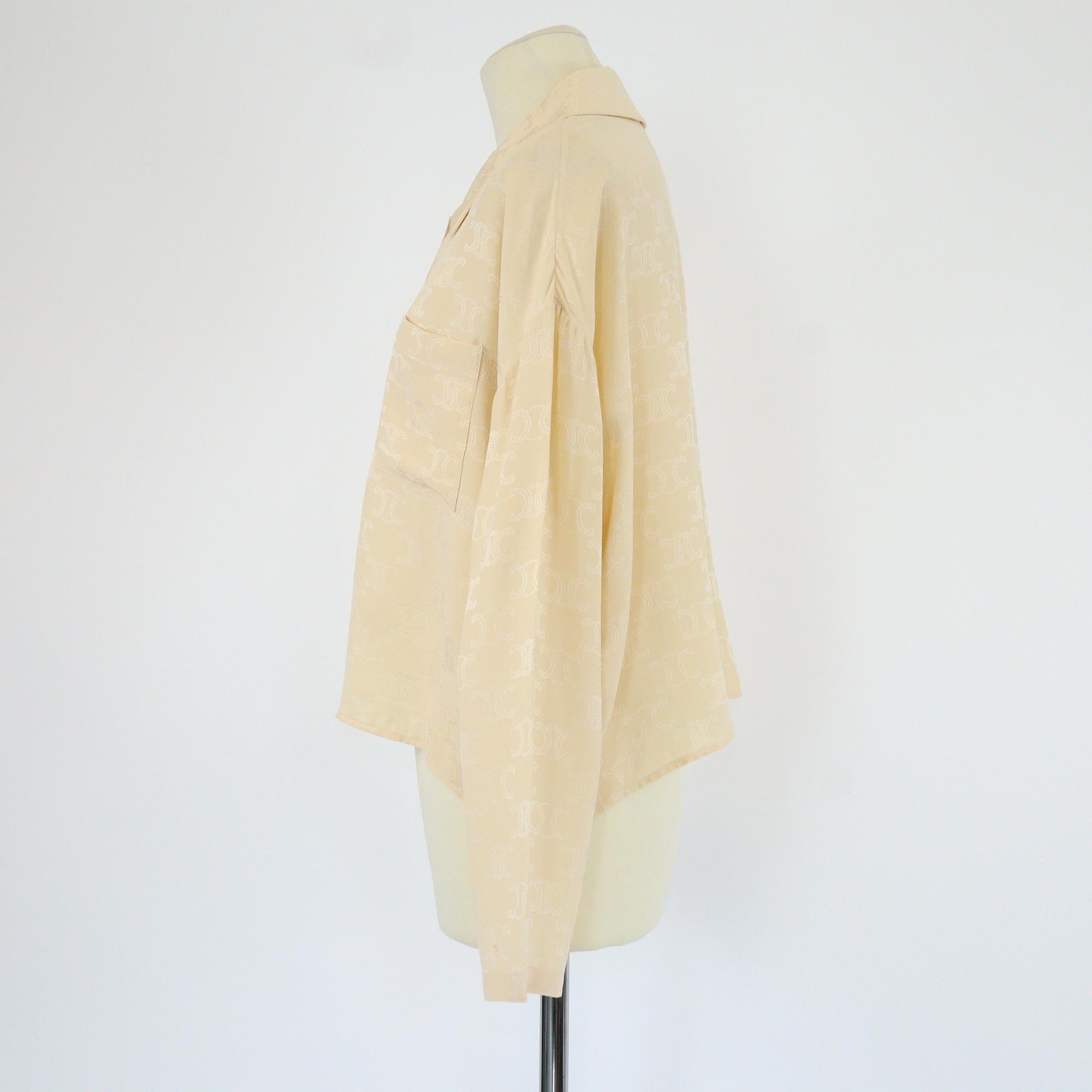 Celine Yellow Triomphe Jacquard Long Sleeve Polo Blouse Womens Celine 