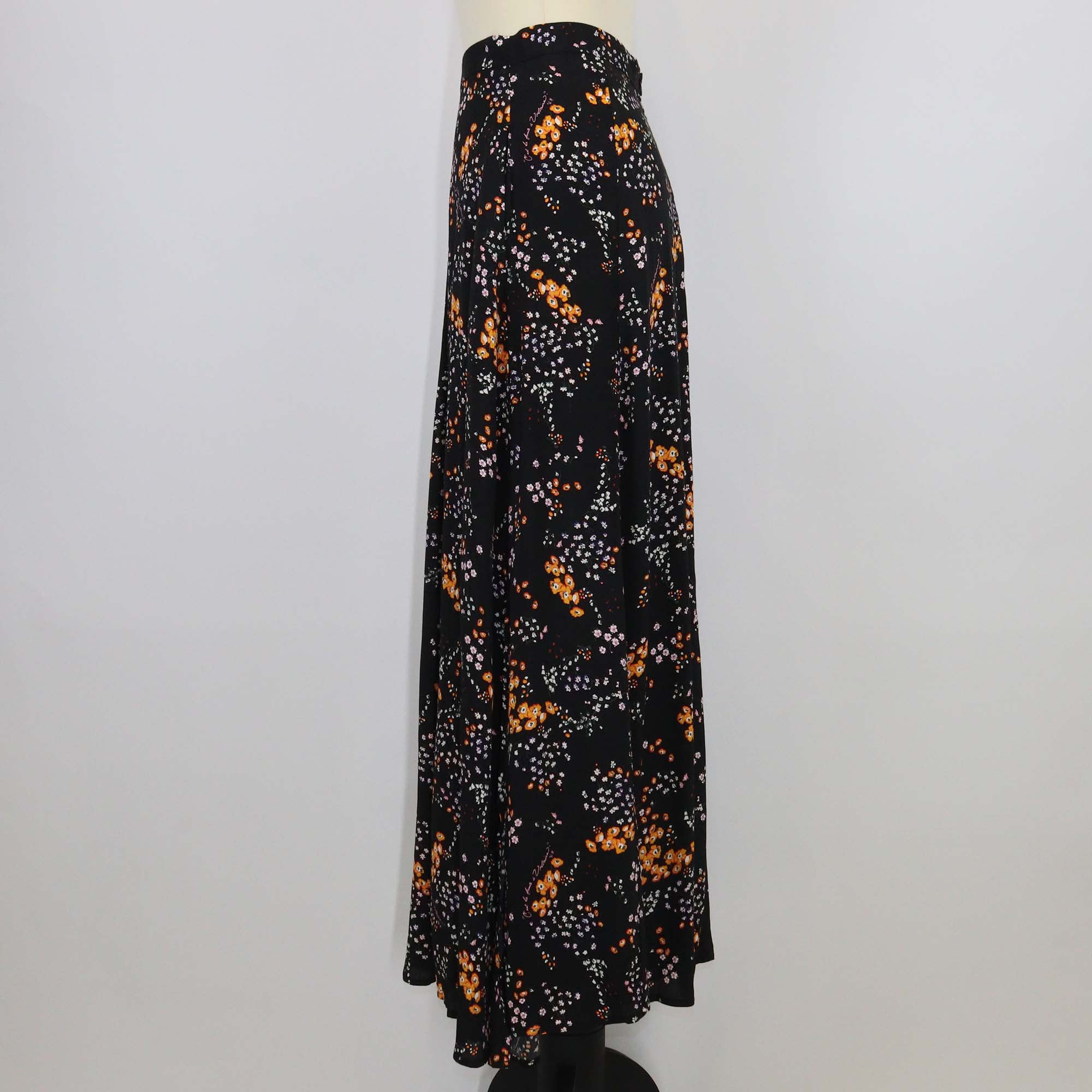 Zadig & Voltaire Black Multicolor Flower Print Viscose Judith Spark Midi Skirt