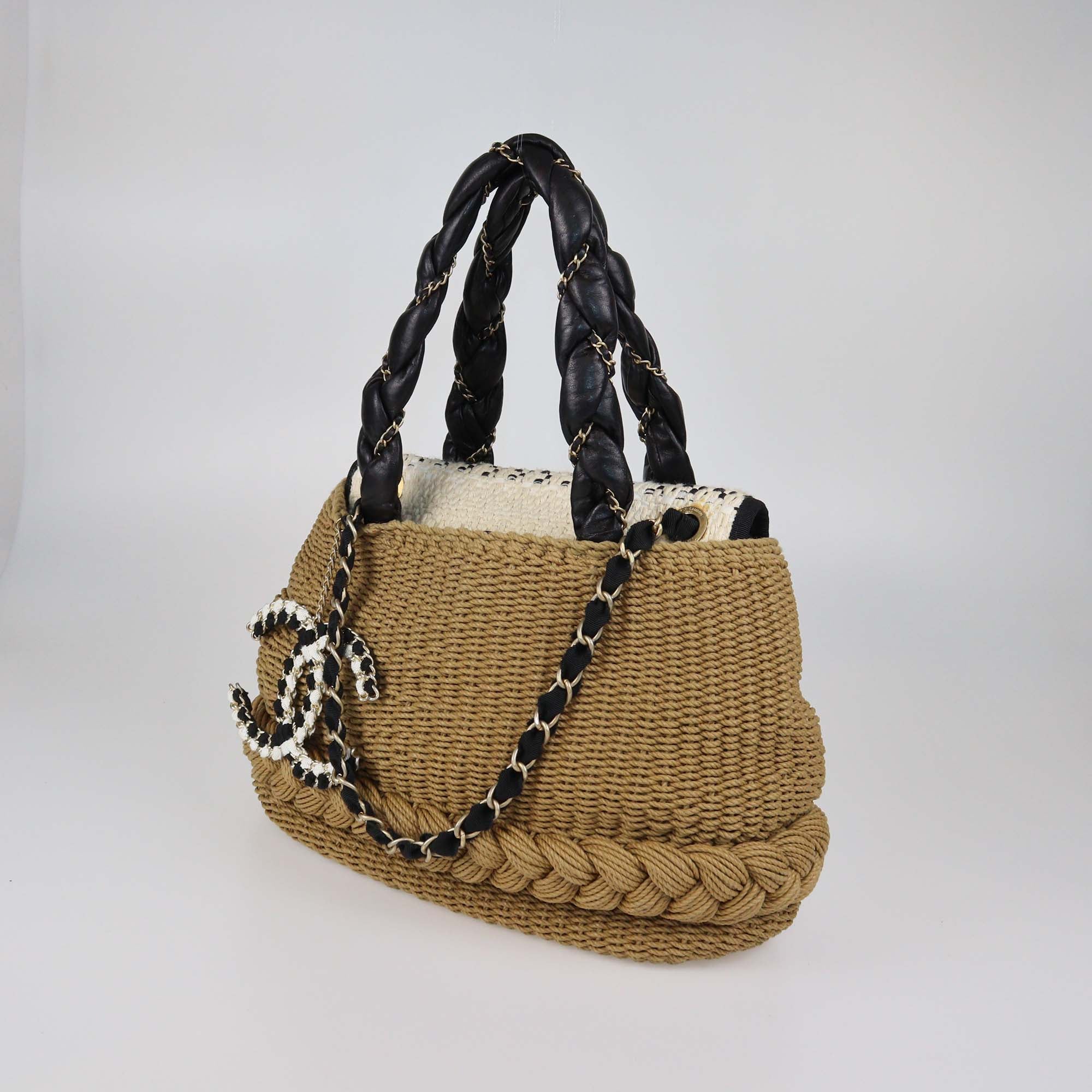 Chanel Brown/Black Woven Raffia and Leather Coco Country Bag