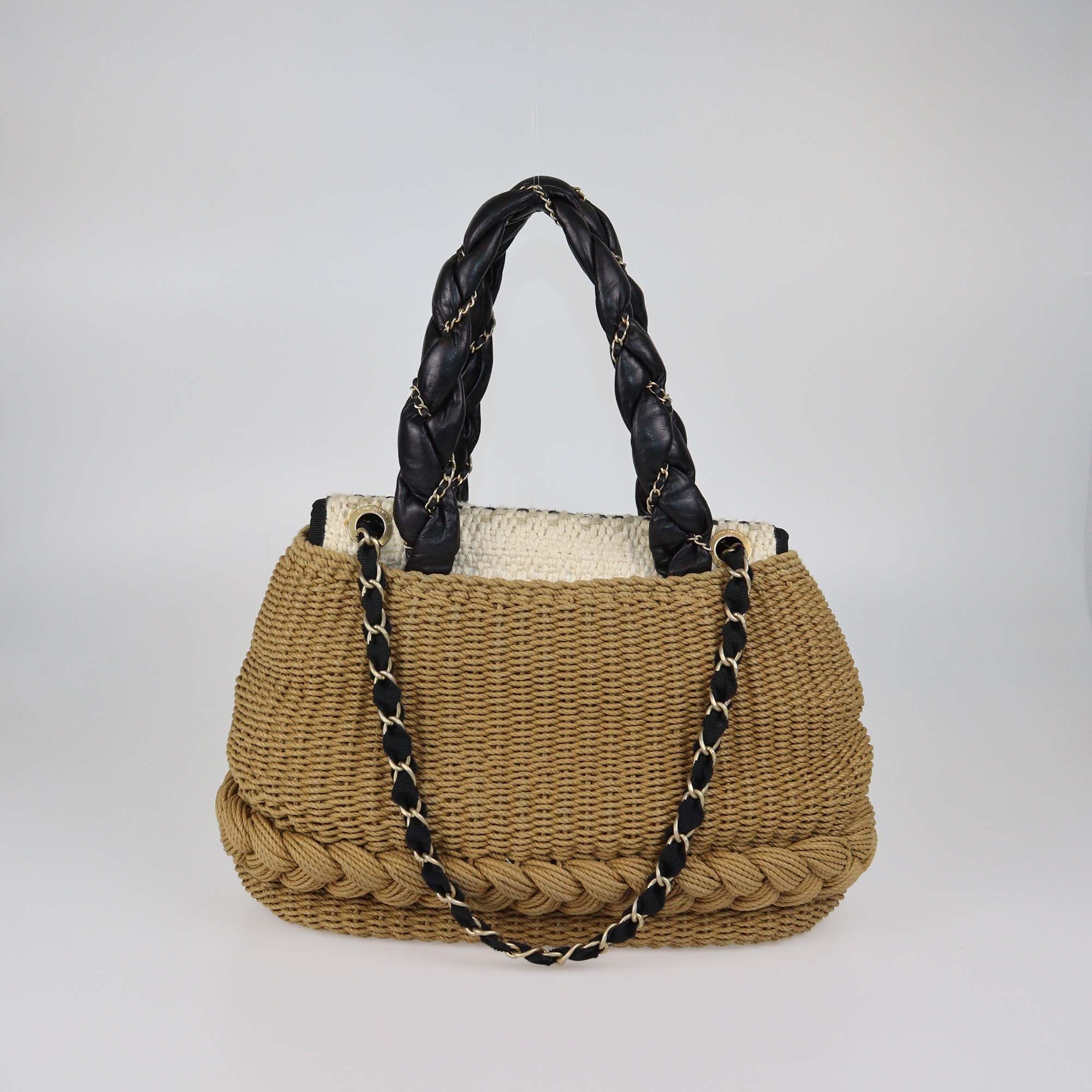 Chanel Brown/Black Woven Raffia and Leather Coco Country Bag