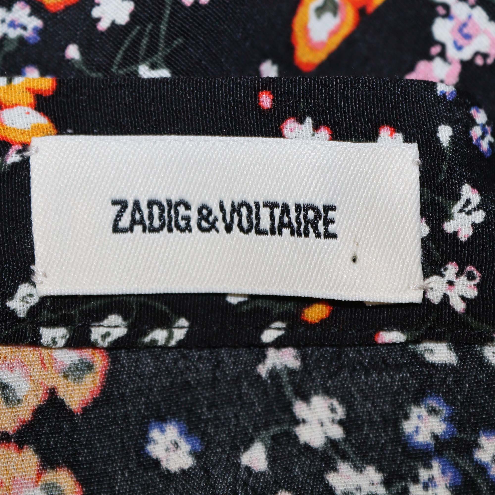 Zadig & Voltaire Black Multicolor Flower Print Viscose Judith Spark Midi Skirt