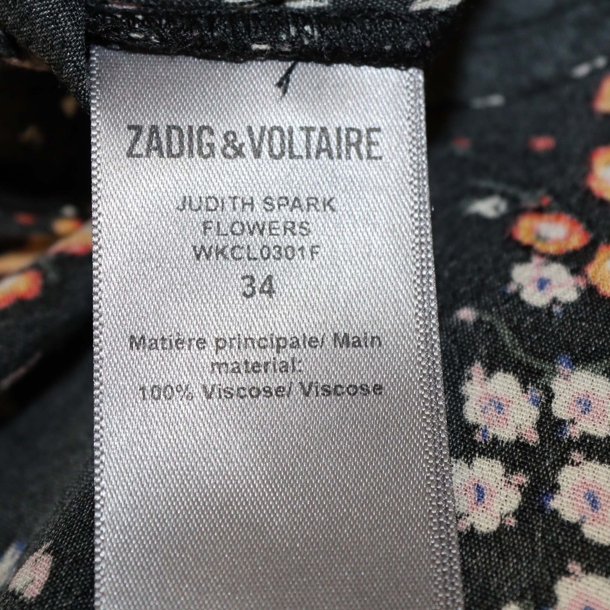 Zadig & Voltaire Black Multicolor Flower Print Viscose Judith Spark Midi Skirt