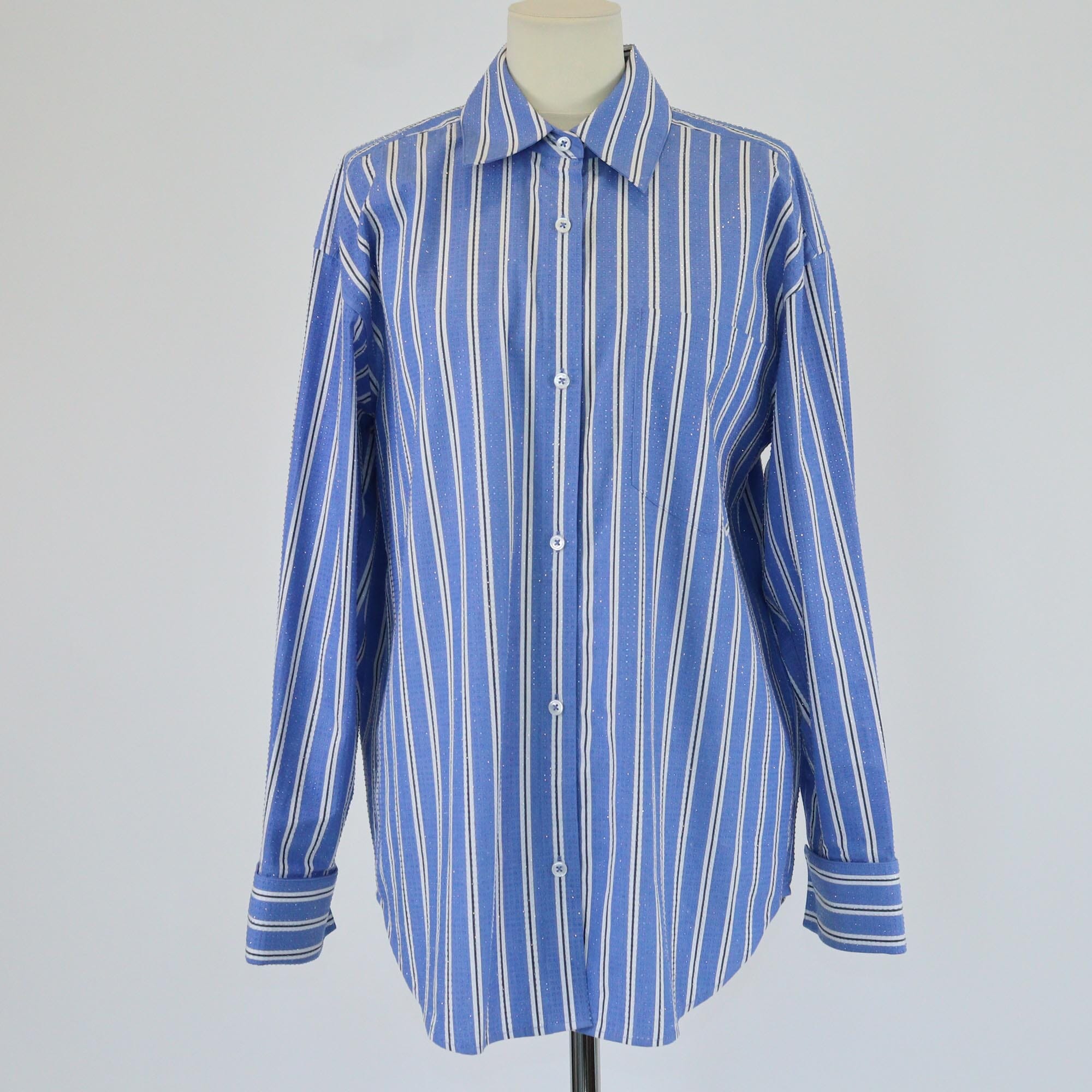 Alexander Wang Blue Stripe Cyrstal Embellished Button Up Shirt Womens Alexander Wang 