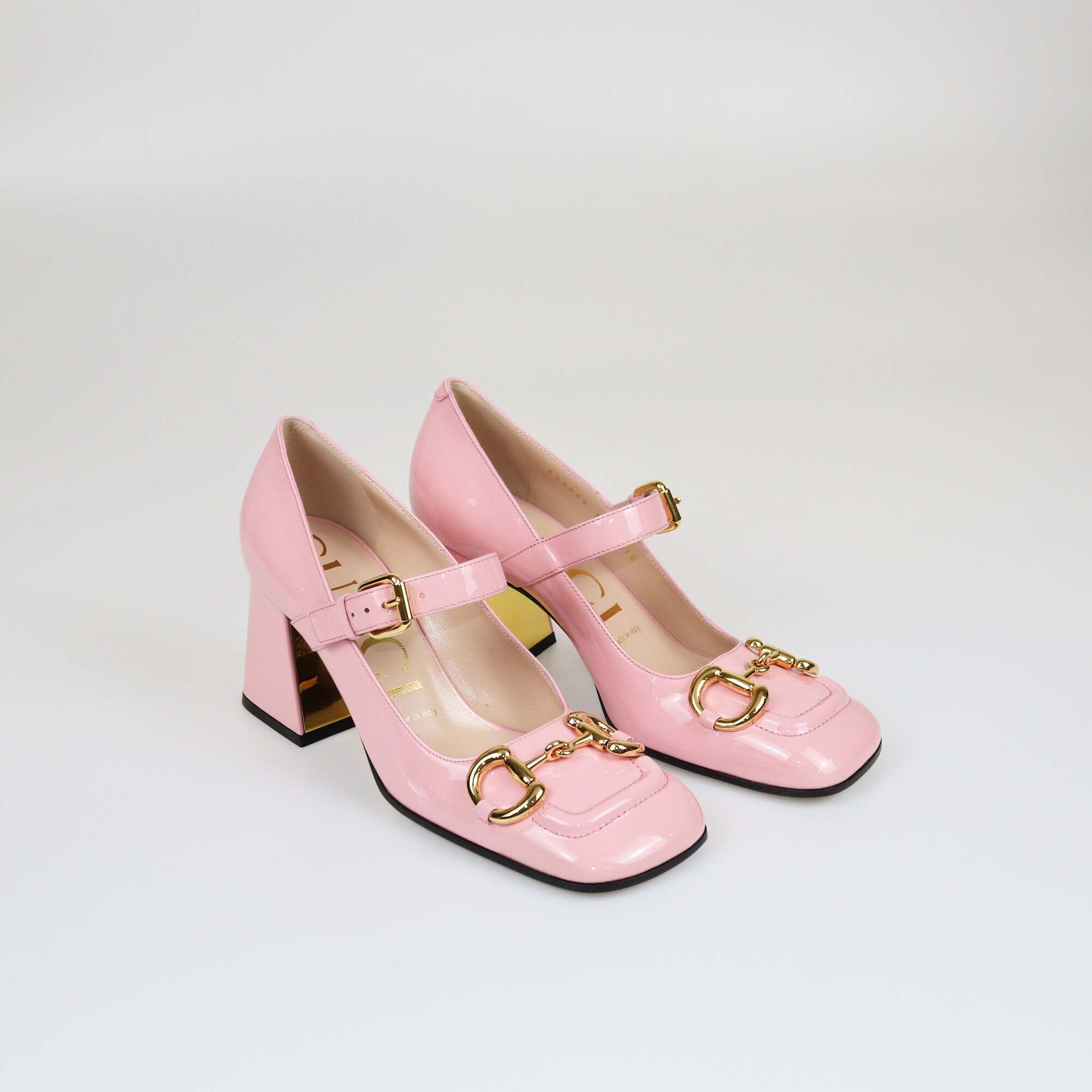 Gucci Pink Mid Heel Horsebit Pumps Womens Gucci 