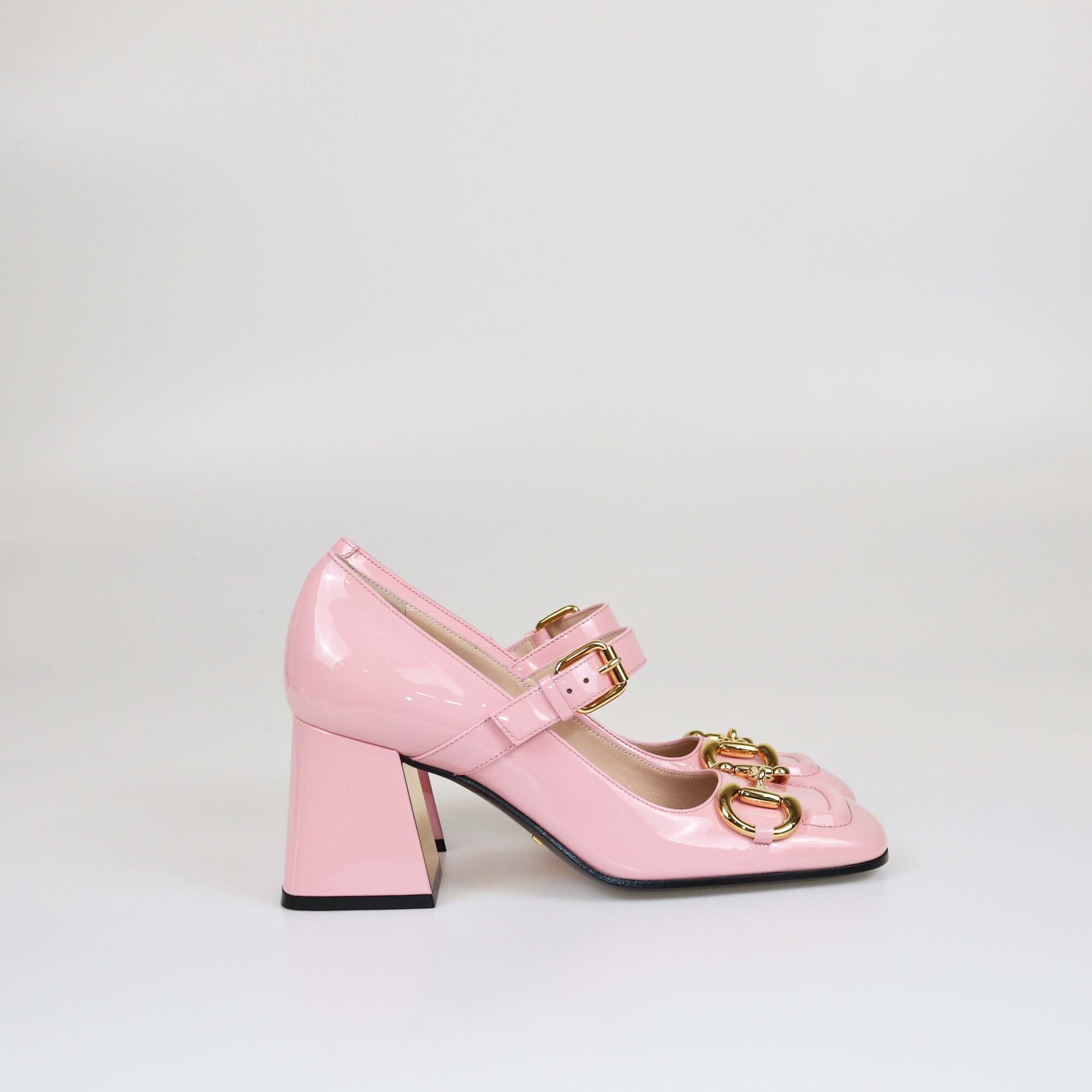 Gucci Pink Mid Heel Horsebit Pumps Womens Gucci 