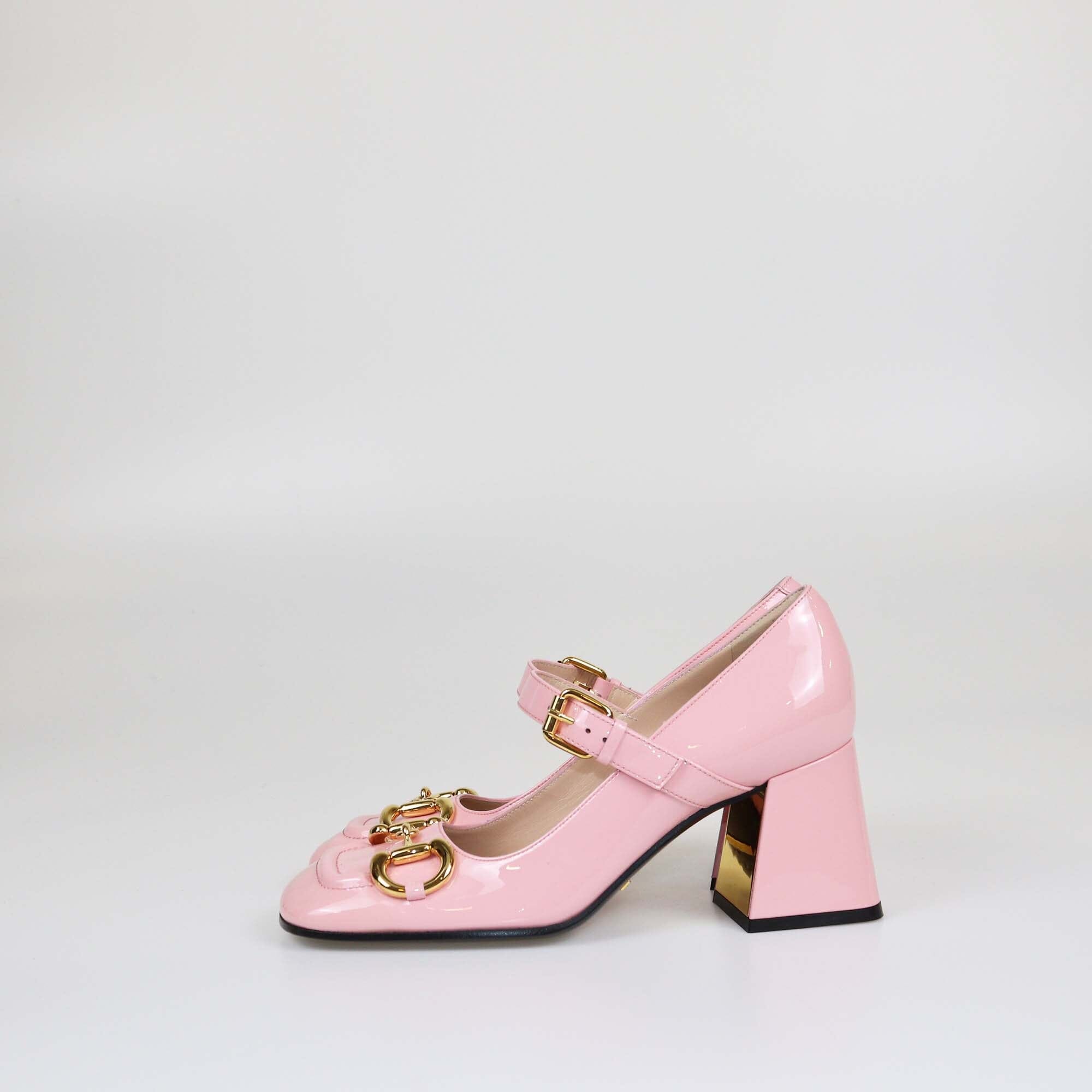 Gucci Pink Mid Heel Horsebit Pumps Womens Gucci 