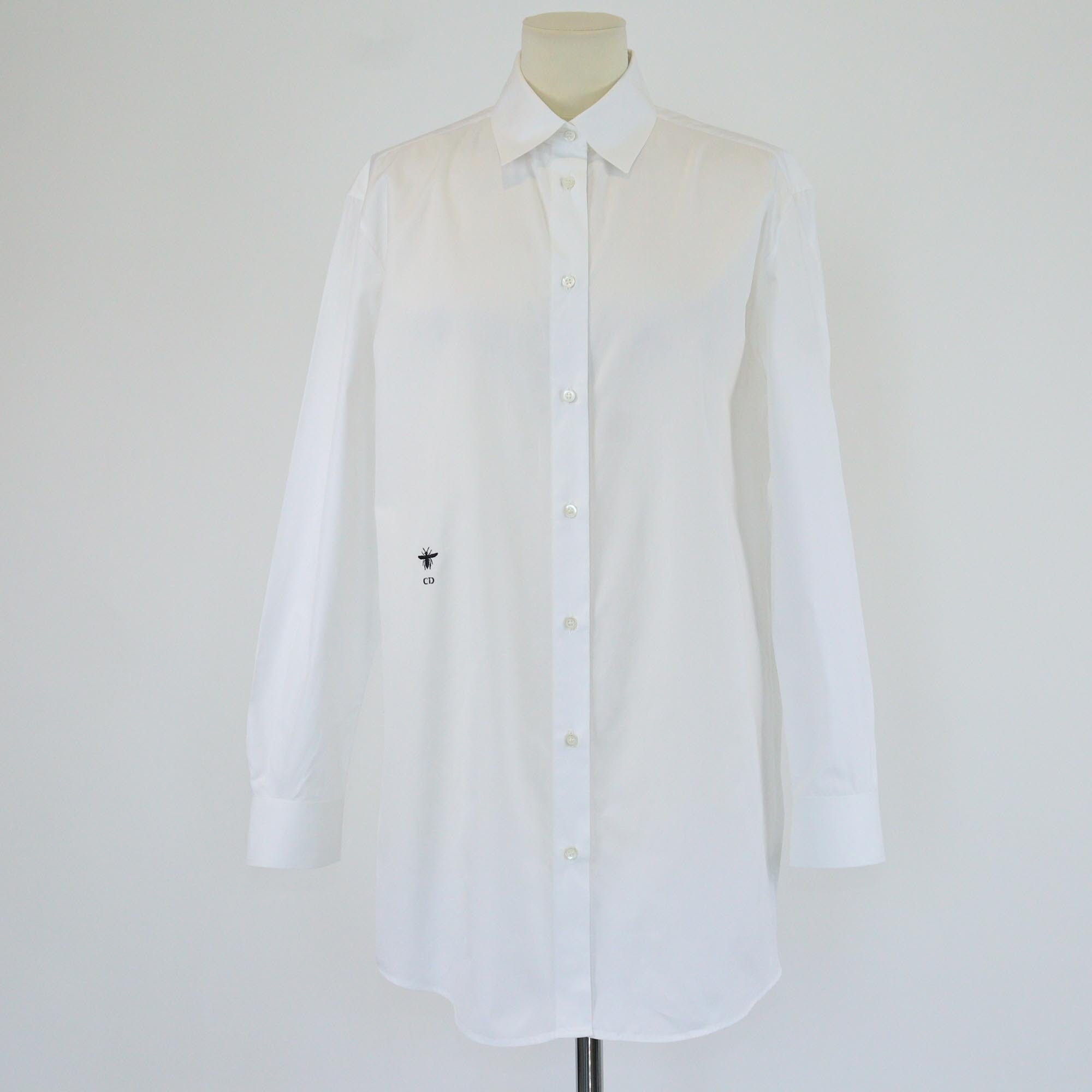 Christian Dior White Bee Embroidery Long Sleeve Shirt