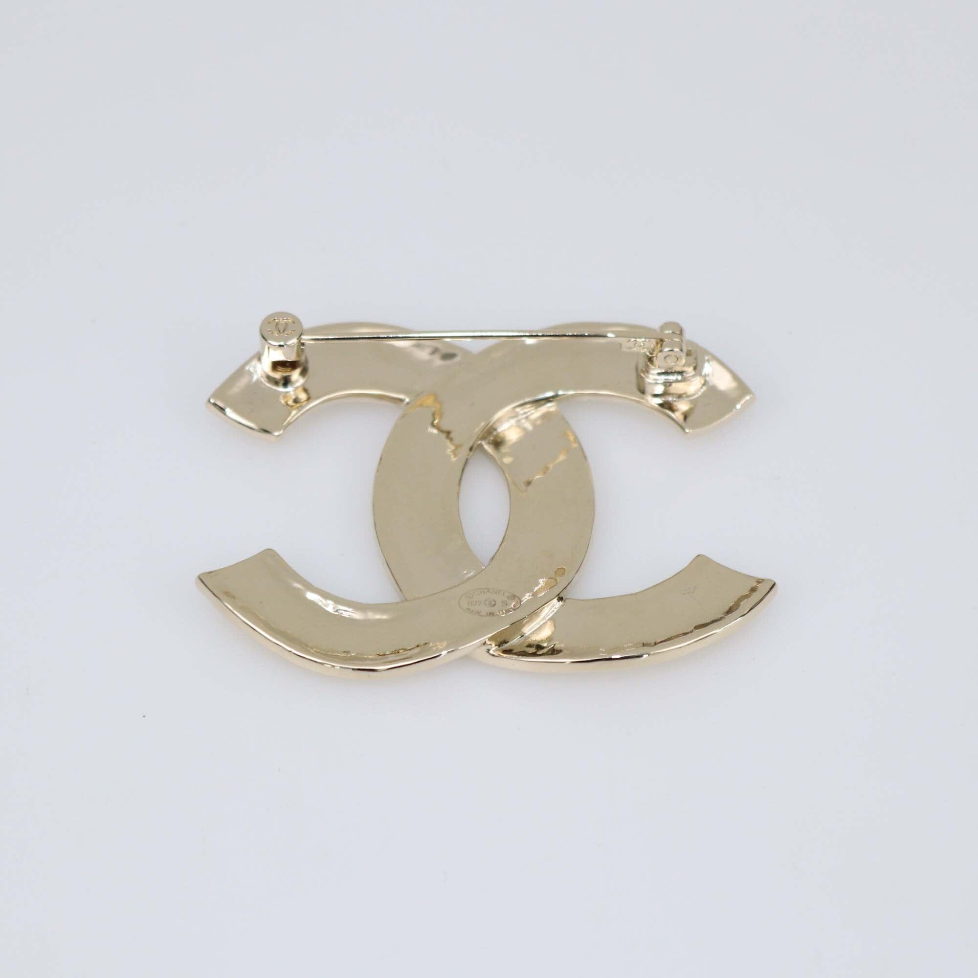 Chanel Gold Metal Tone CC Brooch Womens Chanel 