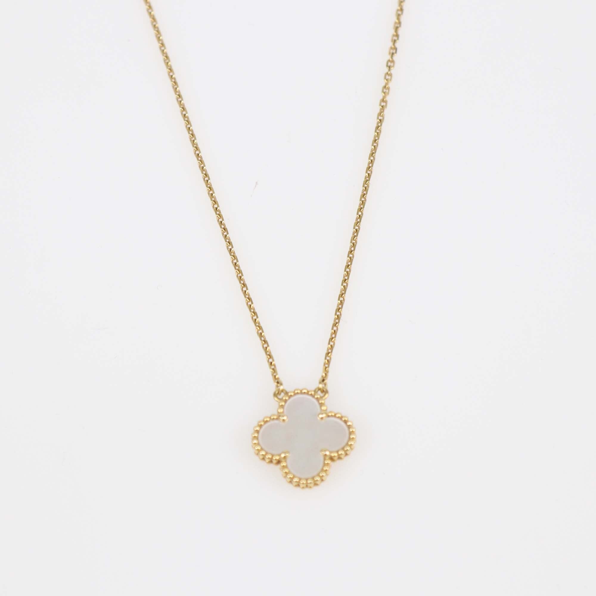 Van Cleef & Arpels Alhambra 18K Yellow Gold Mother Of Pearl Necklace Womens Van Cleef & Arpels 