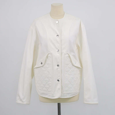 Hermes White Cotton Button Front Sellier Collarless Jacket