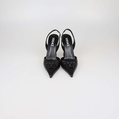Versace Black Leather La Medusa Slingback Pumps