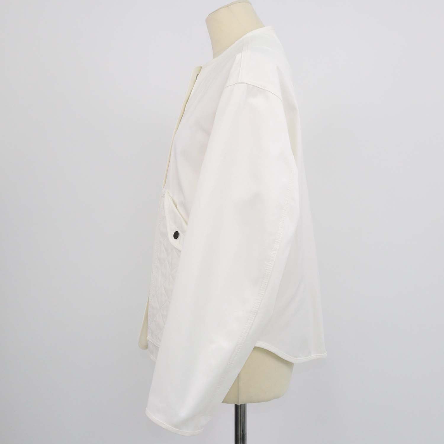 Hermes White Cotton Button Front Sellier Collarless Jacket