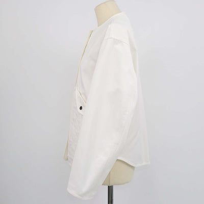 Hermes White Cotton Button Front Sellier Collarless Jacket