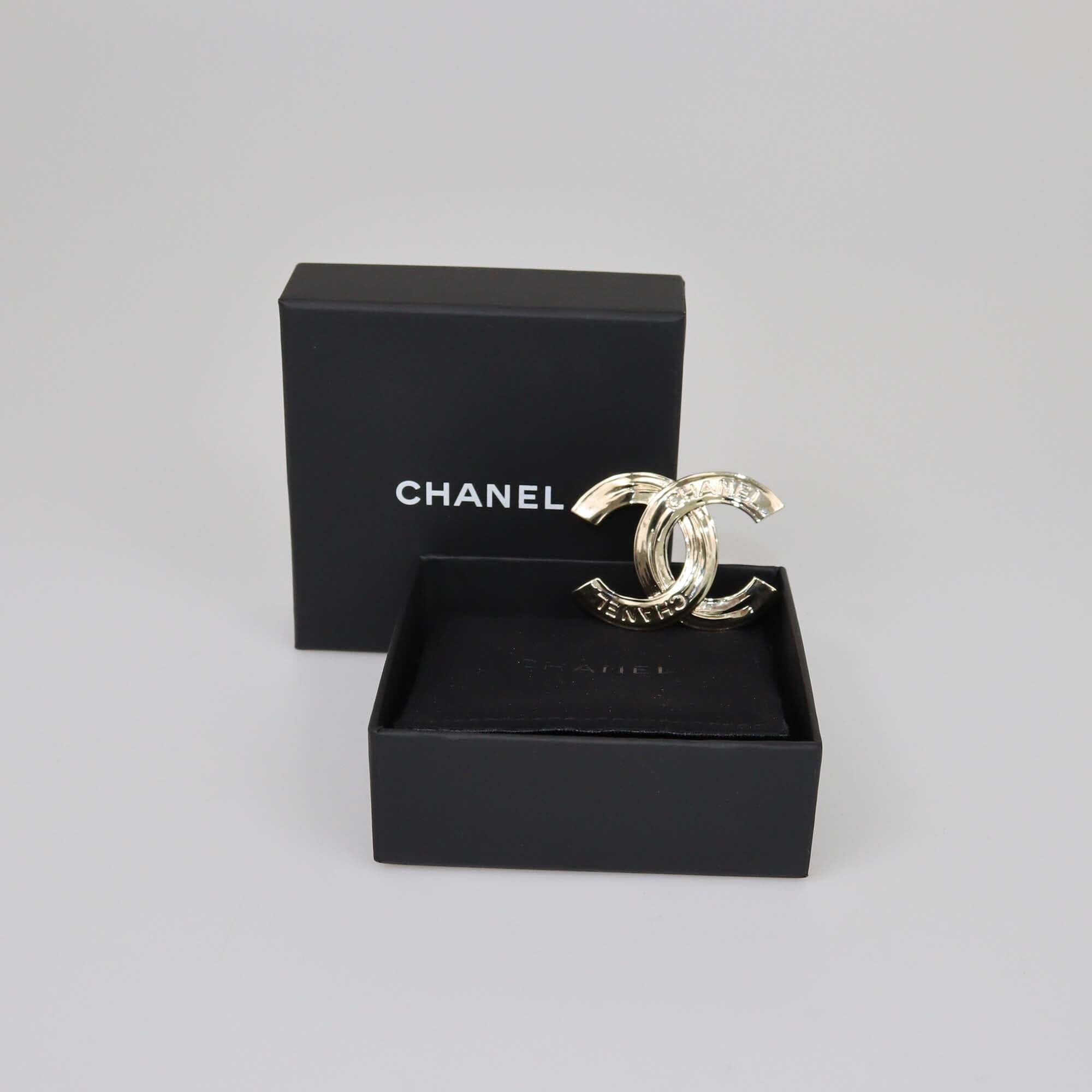 Chanel Gold Metal Tone CC Brooch Womens Chanel 