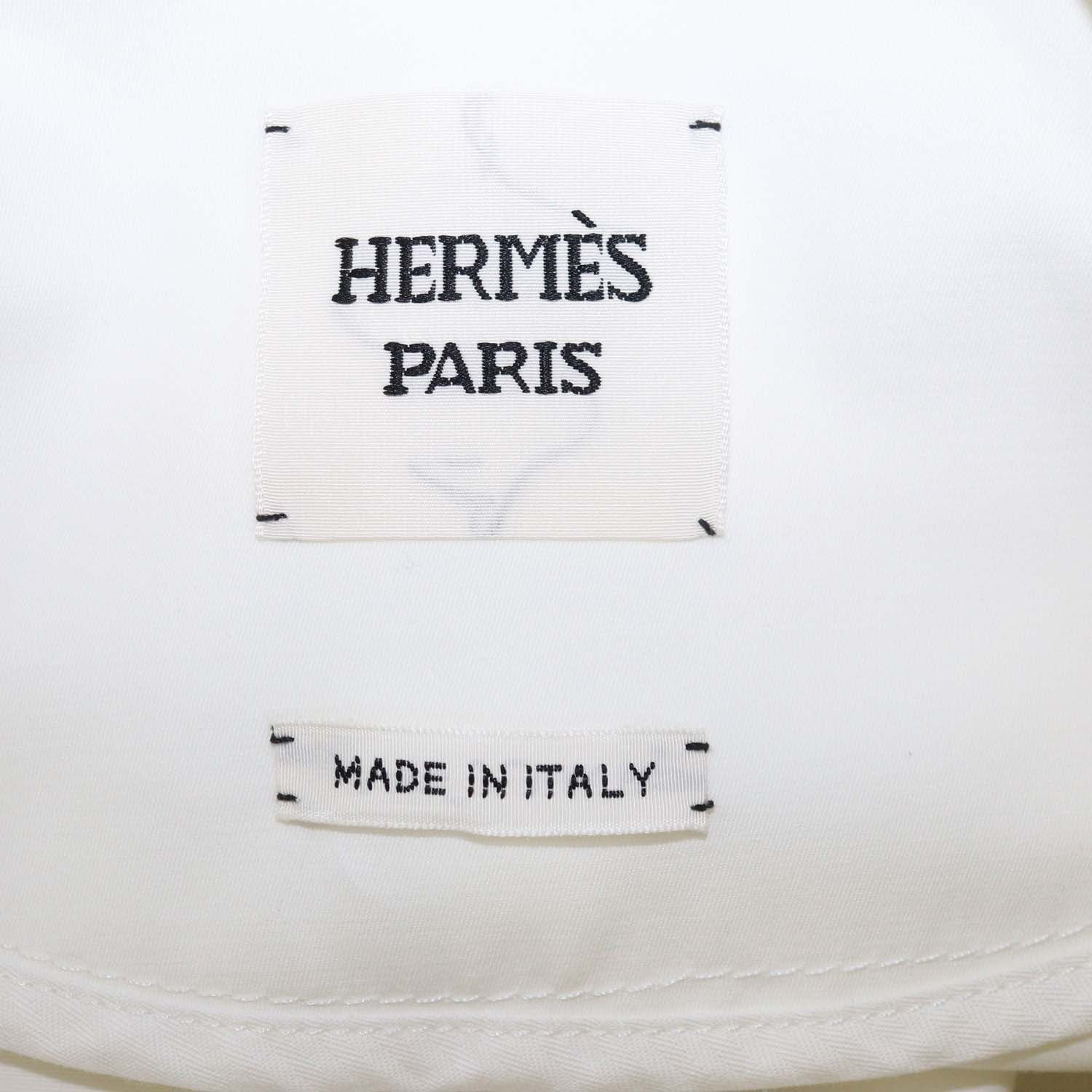 Hermes White Cotton Button Front Sellier Collarless Jacket