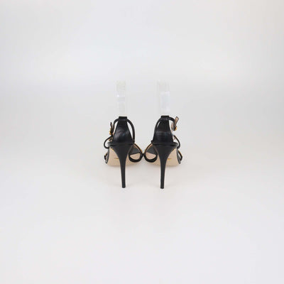 Gucci Black/Gold Leather Chain Trims Slingback Sandals