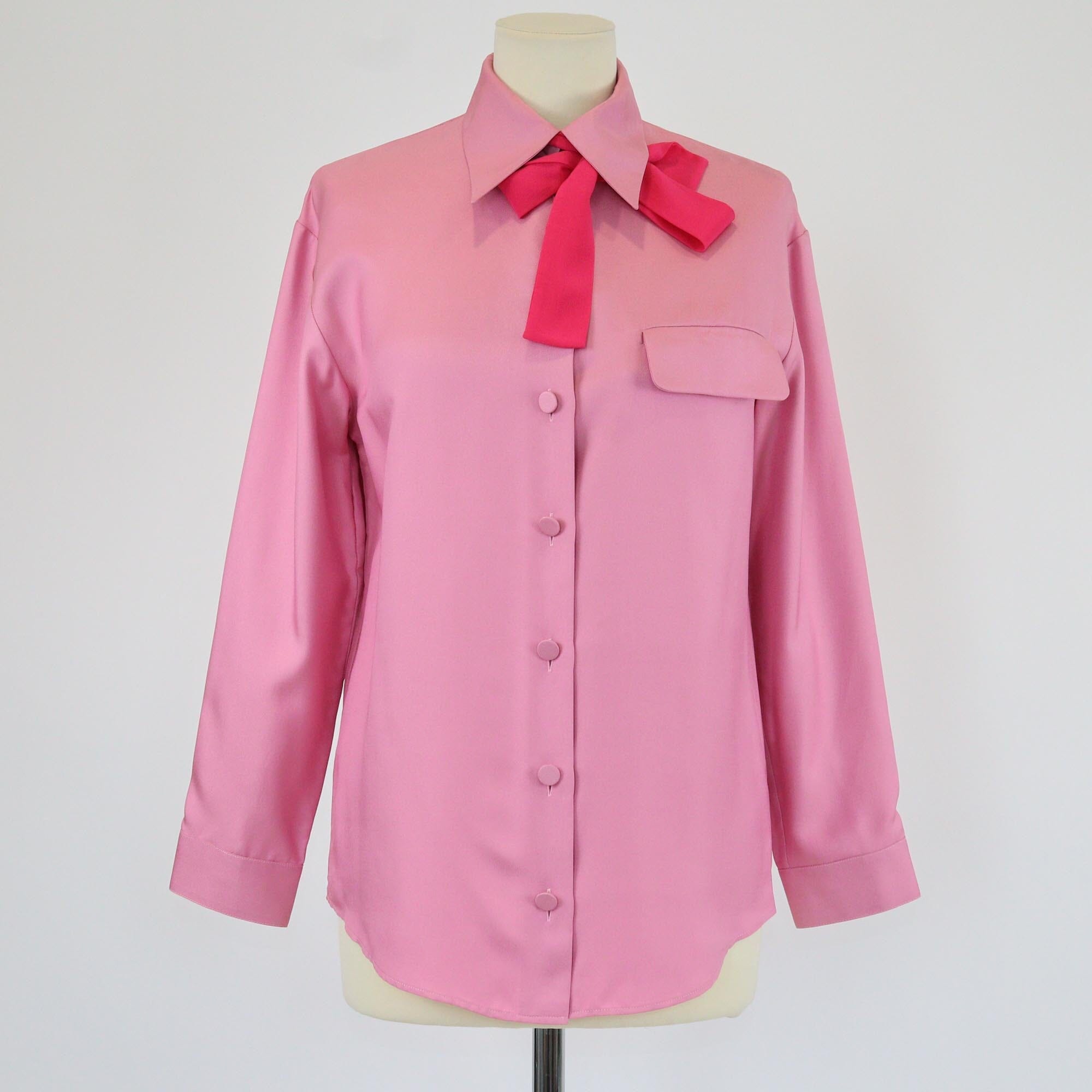 Gucci Pink Button up Tie Long Sleeve Shirt Womens Gucci 